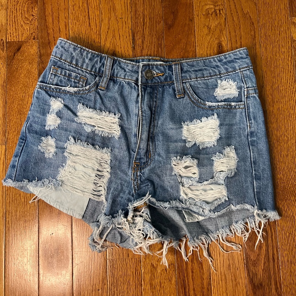 Distressed Blue Jean Shorts
